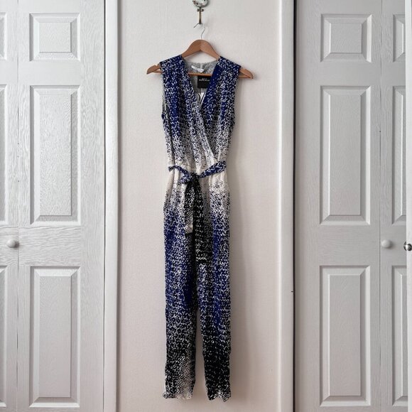 Diane Von Furstenberg Kawena Silk Jumpsuit in Shaded Curtain Navy - Picture 4 of 9